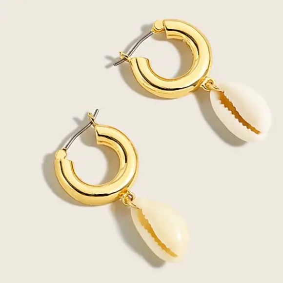 Cowrie Shell Drop Huggie Hoop Earrings - Picture 6 of 9